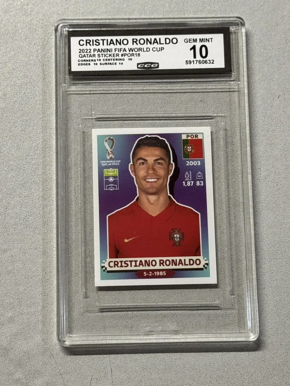 Cristiano Ronaldo 2022 Panini FIFA World Cup Qatar Sticker #POR18 Graded Gem 10